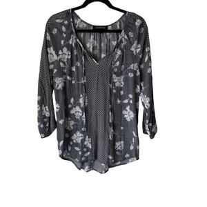 Soundstyle Blouse Peasant Medium Floral Print Lightweight 3/4 Sleeve Boho‎ Top